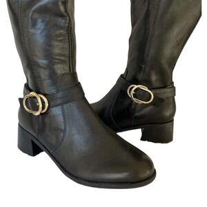 Marc Fisher Halin Wide Calf Black and Cognac Leather Knee High Boots 8M